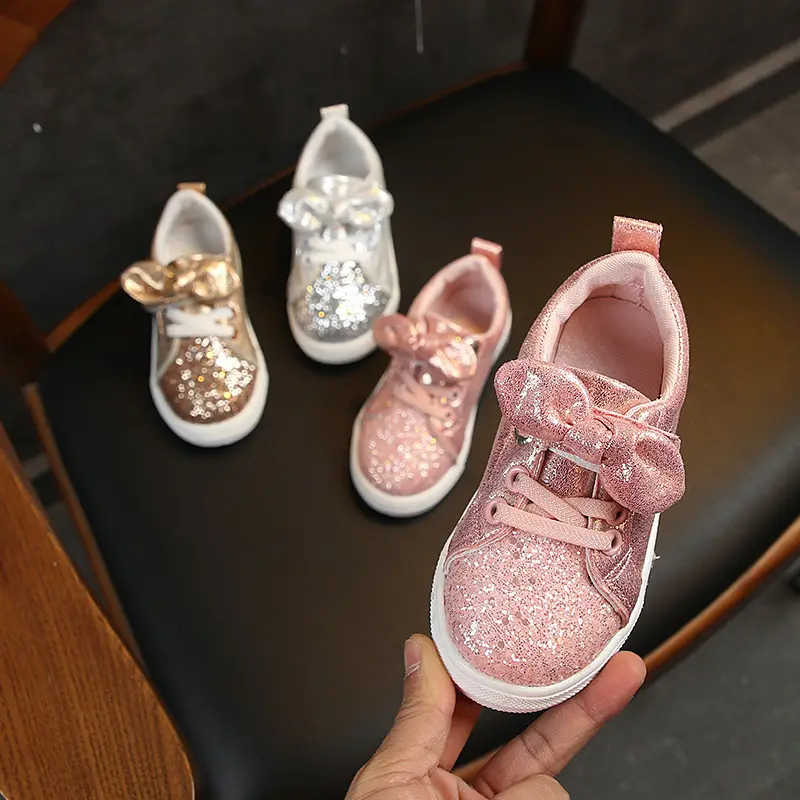 Zapatos informales para niños y niñas, zapatillas con lazo brillante, 2022