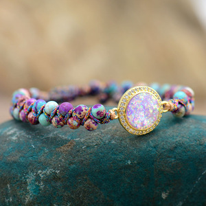 Purple Imperial Stone <b>Opal</b> Double Layer Hand Woven Friendship <b>Bracelet</b> Adjustable Jewelry Gift - Product Image 2