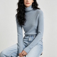 Pull en cachemire pur à col roulé de style simple européen et américain pour femmes, tricoté sur mesure