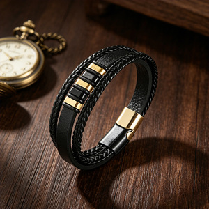 Men's Retro <b>Leather</b> <b>Bracelet</b> Woven Rope Magnetic Clasp Stainless Steel Gift Jewelry 7.5 8.5 9 Inches - Product Image 1