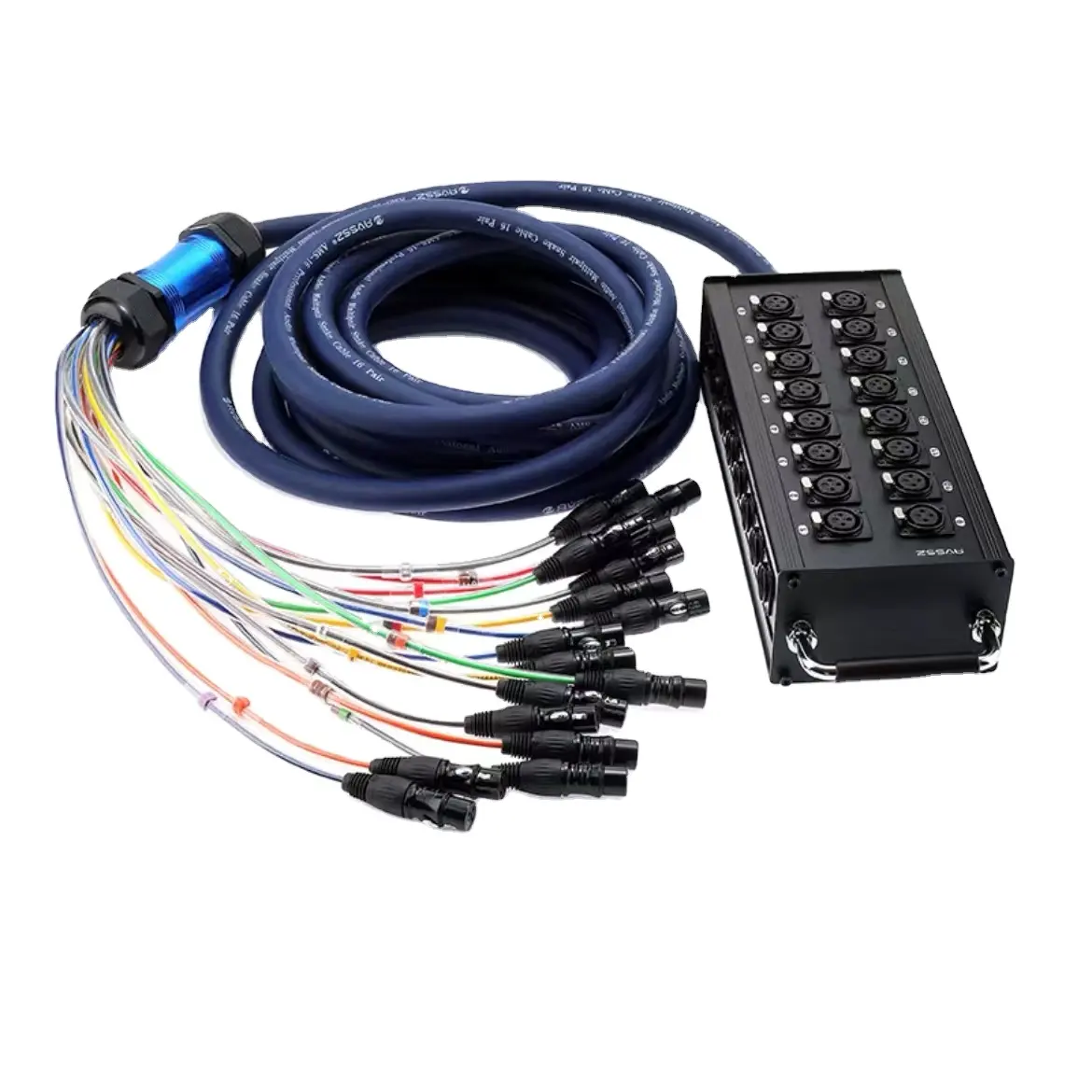 Cable de Audio multicanal de 16 canales XLR DMX de 3 pines macho a hembra, caja de escenario, Cable de serpiente arcoíris, Cable de micrófono OFC de PVC azul