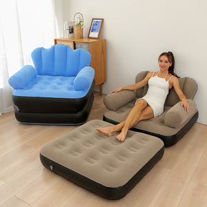 Modern <strong>Blue</strong> and Coffee Single <strong>Sofa</strong> <strong>Bed</strong> <strong>Air</strong> Chair Inflatable Foldable <strong>Bed</strong> for Camping and Indoor Use - Product Image 3