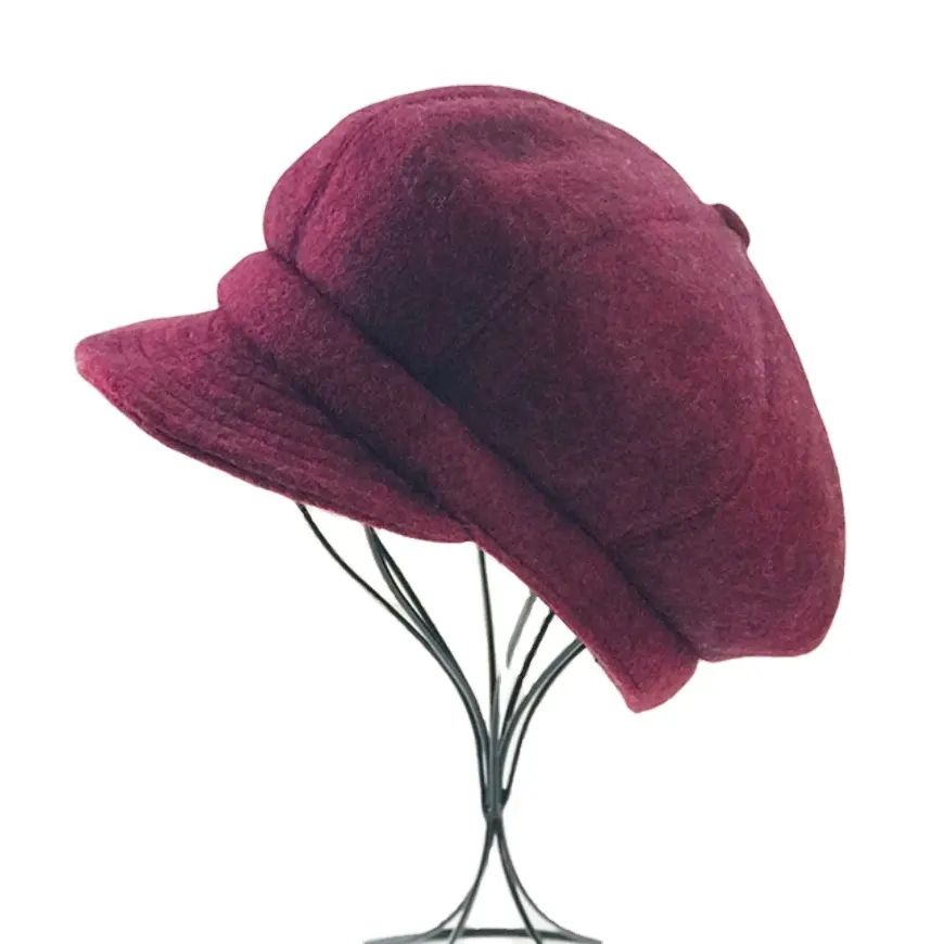 Модные женские зимние 100% шерстяные бордовые шляпы для газетчика, кепки с козырьком и плющом, мягкие кепки для водителя-таксиста, восьмиугольная кепка, стильные шляпы