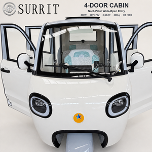 Tricycle électrique SURRIT à 4 portes, cabine fermée 3 places, couleur blanche, 60V 800W, certifié CE ISO - Product Image 1