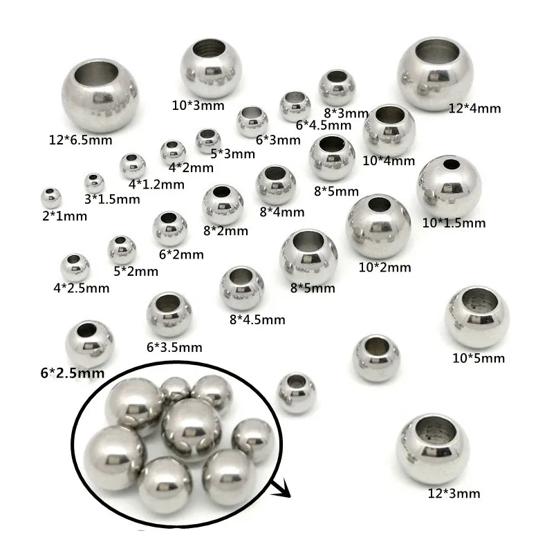 Runde runde feste Distanz perlen aus Edelstahl Nahtlose DIY-Befunde für die Schmuck herstellung 1mm bis 14mm