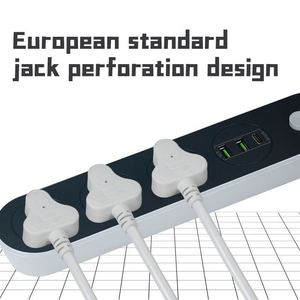 Regleta de enchufes con puertos USB, 3 tomas, enchufe estándar europeo para uso en el hogar, oficina y viajes - Product Image 5
