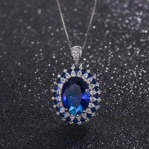 Fashion Eco-friendly Copper Oval Cut 12*16mm Blue Zircon <b>Earrings</b> Ring <b>Set</b> Fine Jewelry <b>Sets</b> 3 Piece for Evening Party Look - Product Image 5