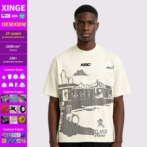 XINGE Manufacturer Streetwear Custom <b>T</b>-<b>shirt</b> <b>Collar</b> Short Sleeve Print Boxy Distressed <b>T</b> <b>Shirt</b> Vintage Acid Wash <b>T</b> <b>Shirt</b> Men - Product Image 1