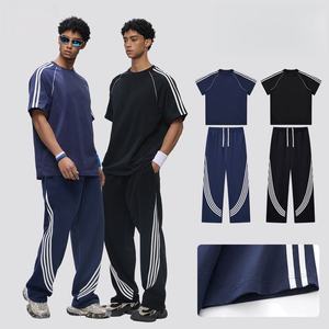 Ensemble deux pièces en coton tricoté 240 g/m², T-shirt basique oversize, style Hip Hop Streetwear, respirant, séchage rapide, pour activités de plein air - Product Image 1