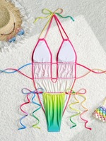 Maillot de bain monokini pour festival, fête rave et Jouvert, à dégradé néon, avec découpes et liens ajustables sur les côtés, vêtement de plage, logo personnalisé OEM, vente en gros