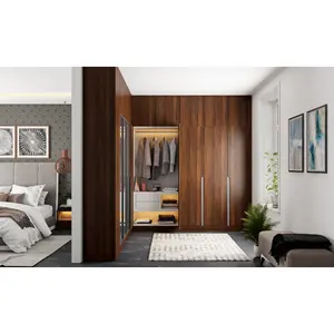 Skyline Luxury Solid Wood Wardrobe With Embedded LED Lights And Adjustable Hanger And 360 Degree Mirror