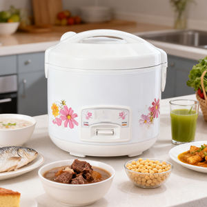 Mini cuiseur à riz électrique 2L avec minuterie mécanique, design rétro, revêtement antiadhésif en céramique et acier inoxydable, idéal pour dortoir - Product Image 3