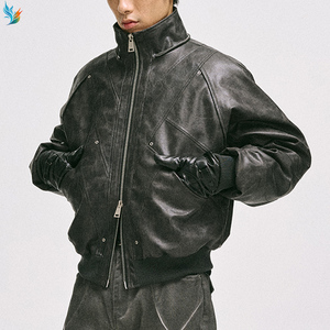<span class=keywords><strong>Manteau</strong></span> d'hiver surdimensionné noir style aviateur avec capuche en fourrure, veste bomber en cuir vieilli vintage pour <span class=keywords><strong>homme</strong></span> - Product Image 5
