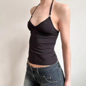 Haut d'été pour femme, style débardeur halter, court, sans manches, dos nu, en maille ajustée, sexy, écologique, respirant, avec logo personnalisé, pour soirée - Product Image 3