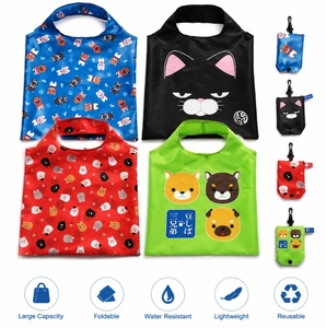 Sac de courses réutilisable avec logo personnalisé, pliable, résistant à l'eau, en polyester, imprimé de dessins animés mignons, pochette portable avec clips - Product Image 1