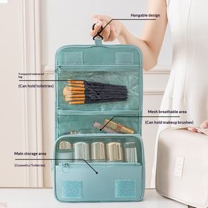 Sac de toilette de voyage suspendu en nylon imperméable, organiseur de cosmétiques avec plusieurs compartiments pour les voyages d'affaires, les voyages et la salle de sport - Product Image 3