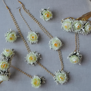 Handmade Islamic Wedding Rose Mehndi <b>Flower</b> Jewelry Set with Multilayer Pearl Necklace Ring Earrings & Tikka - Product Image 1