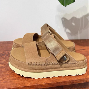 Sandalias de Plataforma de Gamuza Marrón de Lujo con Punta Abierta y Tira Trasera, Tacón Plano, Estilo Uggs, Zapatos de Verano para Mujer, Envío Directo - Product Image 1