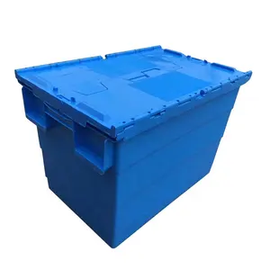 QS Attached Lid Container Plastic Moving Container Nest Stackable Storage Box For Transport Storage Crate plastic moving crate