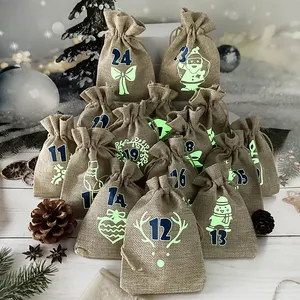 NATURAL 4X6 Inch 24 Pcs Premium Burlap Gift Bags set With Drawstring Linen sack Including 24 Ropes Christmas Burlap Bag