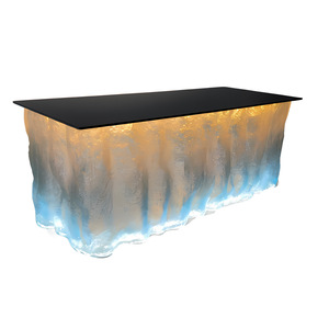 Comptoir de cuisine et salle à manger moderne en résine transparente écologique, lumineux, motif glacier, structure sans cadre - Product Image 5