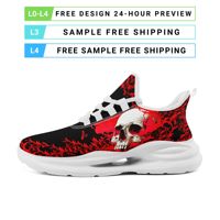 Chaussures de course respirantes et confortables en mesh avec logo personnalisé imprimé par sublimation, motif crâne, amorti, OEM/ODM pour hommes et femmes