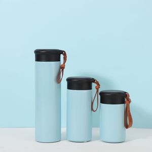 200ml 300ml 500ml Double Wall 304 Stainless Steel Vacuum Insulated Modern Camping Travel Water <b>Bottle</b> with Leather Handle - Product Image 3