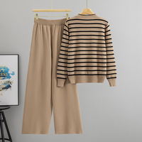 Ensemble deux pièces décontracté pull ample et pantalon large en tricot rayé pour femme, collection automne-hiver 2026, vente en gros