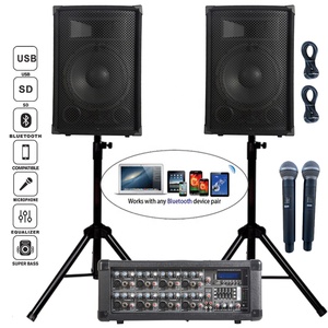 Hệ thống âm thanh di động PA 1000W với 2 loa subwoofer 12 inch, bộ <span class=keywords><strong>karaoke</strong></span> TWS, mixer tích hợp, hệ thống DJ chuyên nghiệp, 8 kênh micro không dây, chất liệu gỗ, OEM, nguồn AC - Product Image 2