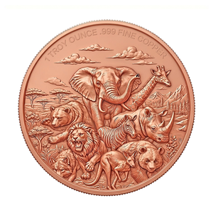 Moneta da Collezione in Rame da 1oz con Bordo in Rame Pressofuso OEM del Produttore, Tema Fauna Selvatica Africana: Rinoceronte Urlante nella Savana - Product Image 2