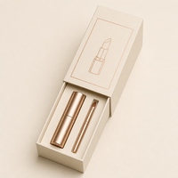 Boîte à bijoux et rouges à lèvres rigide mate crème avec emblème en feuille d'or rose, emballage de luxe personnalisé pour pinceau à lèvres