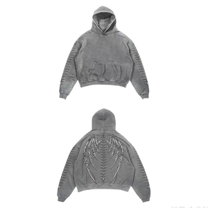 Nuevo personalizado Hip Hop calavera alas estampado de gran tamaño Zip up sudaderas con capucha Harajuku moda Punk Rock gótico Tops Streetwear sudaderas con capucha - Product Image 4