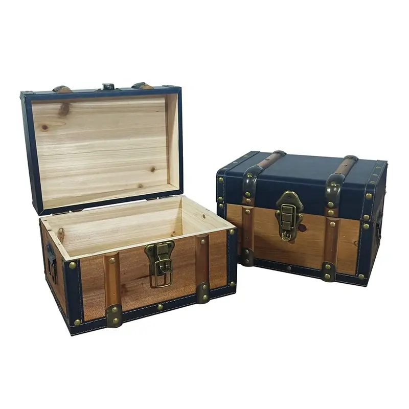 Cofre del Tesoro de madera y cuero, caja de almacenamiento de accesorios decorativos, caja de regalo
