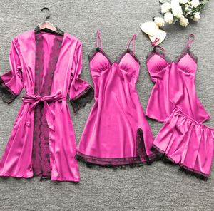 Conjunto de Lencería de 4 Piezas para Mujer, Top de Encaje Floral Satinado, Conjunto de Pijama con Bata, Conjunto de Lencería Cómodo y Transpirable, Conjunto de Camisón - Product Image 6