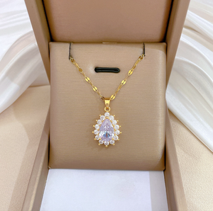 Set di gioielli in cristallo di zirconio in acciaio inossidabile da donna con ciondolo a goccia di diamanti orecchini d'oro per gli <span class=keywords><strong>amici</strong></span> della ragazza - Product Image 2