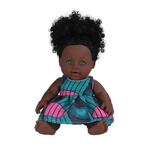 Grosir Mainan Boneka Silikon Realistis Pakaian Boneka Afrika 12 Inci Hadiah Hitam Boneka Bayi untuk Anak-anak