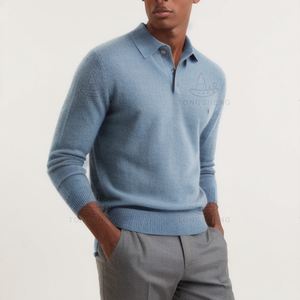 Fournisseur de tricots Chemise pull-over en laine <span class=keywords><strong>cachemire</strong></span> <span class=keywords><strong>italien</strong></span> vierge tricot de haute qualité personnalisé Col polo Pull en <span class=keywords><strong>cachemire</strong></span> <span class=keywords><strong>italien</strong></span> pour hommes - Product Image 1