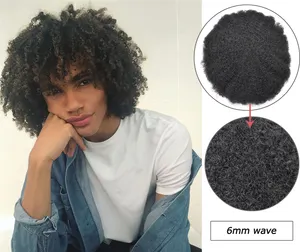 Afro Toupee 6MM Weave Hair Black Mens Curly Toupee 100% Human Hair Full Skin Toupee for Men