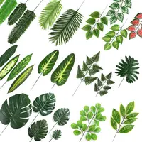 Домашние товары для кухни, праздничные украшения из тропических листьев, Зеленые искусственные пластиковые зеленые Пальмовые Листья