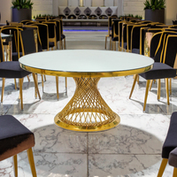 Table à manger ronde moderne de luxe en acier inoxydable avec base en métal doré pour salon ou mobilier d'hôtel