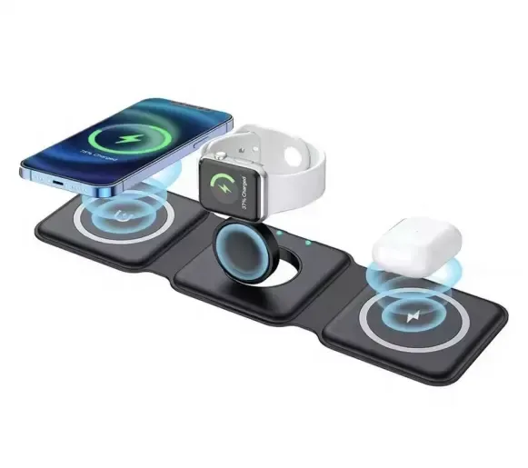2024 Hot Sell 3 in 1 Folding Magnetic Wireless Charger 15W for iPhone 14 13 Fast Charging Dock Station for Apple Watch Earphone