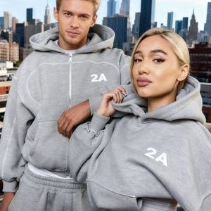 Ensemble sweat à capuche et pantalon de survêtement personnalisé OEM en coton/polyester imprimé en relief 420 g/m², coupe ample oversize, streetwear pour homme - Product Image 2