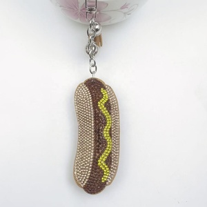 Cartoon French Fries <b>Keychain</b> with Diamonds, Hamburger Hot Dog <b>Keychain</b> <b>Leather</b> Tassel Bag Pendant - Product Image 4