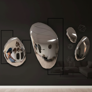 Scultura Artistica Moderna in Acciaio Inox per Lobby di Hotel, Decorazione Murale Interna a Forma di Ciottolo e Goccia d'Acqua - Product Image 1