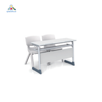Ensemble table et chaise d'école à hauteur réglable avec structure métallique, table d'étude pour étudiants avec rangement, mobilier éducatif durable
