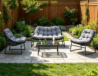 Ensemble de meubles de patio modernes pour l'extérieur, 4 pièces, ensemble de conversation en rotin tressé avec coussins et table basse en verre pour jardin, balcon