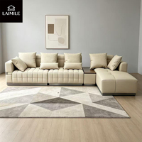 Canapé d'angle modulaire en forme de L, personnalisable, en cuir, avec chaise longue et table d'appoint, pour salon ou villa