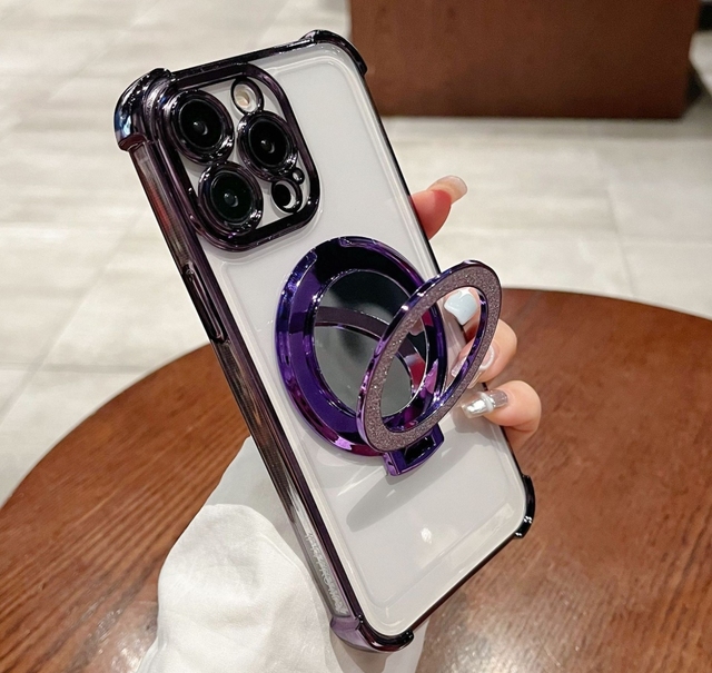 Simple Four-corner Drop-proof Tpu Cover Makeup Mirror Magnetic With Holder Bracket Phone case for iPhone 17 16 15 14 13 Pro Max