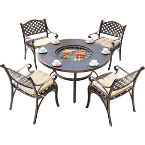 Cast <b>Aluminum</b> Outdoor Garden <b>Table</b> Set With Grill 4 Seater For Courtyard Patio Use - Product Image 1