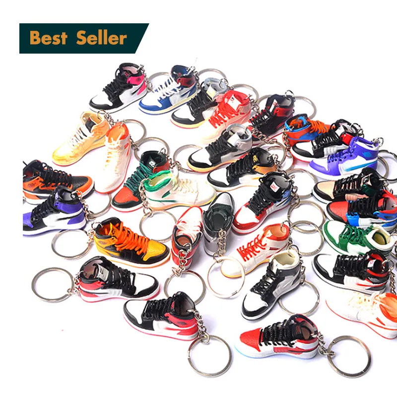 100 stilleri toptan basketbol llaveros 3D Mini Sneakers AJ ayakkabı Jordan ayakkabı anahtarlık modeli sevimli anahtarlıklar kutusu ile